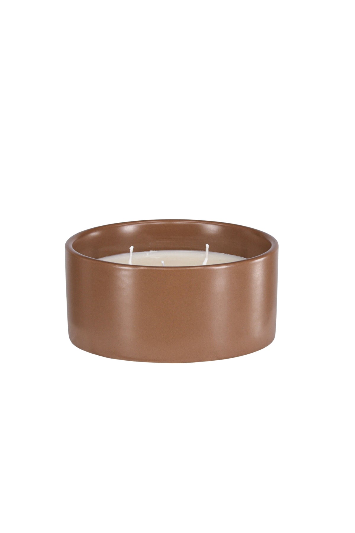 Runde Duftkerze aus braunem Keramikgefäss, Durchmesser 13 cm, Höhe 6 cm, von Venture Home aus der Serie Douglas.