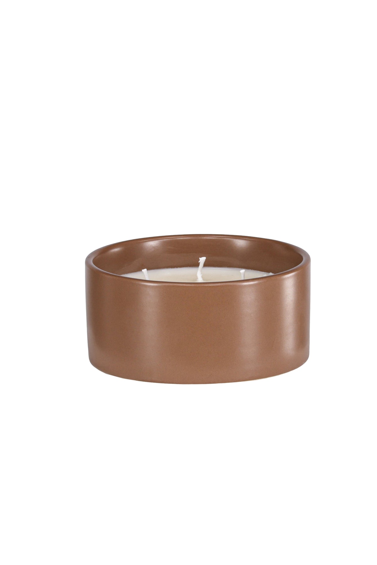 Runde Duftkerze aus braunem Keramikgefäss, Durchmesser 13 cm, Höhe 6 cm, von Venture Home aus der Serie Douglas.