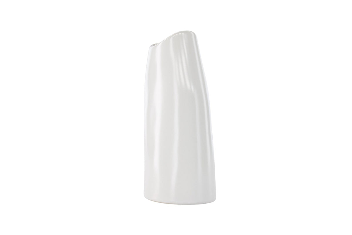 Beige Steinzeug-Vase Ernst mit schwarzen Punkten und glasierter Oberfläche, schlanke Form, Höhe 23 cm.