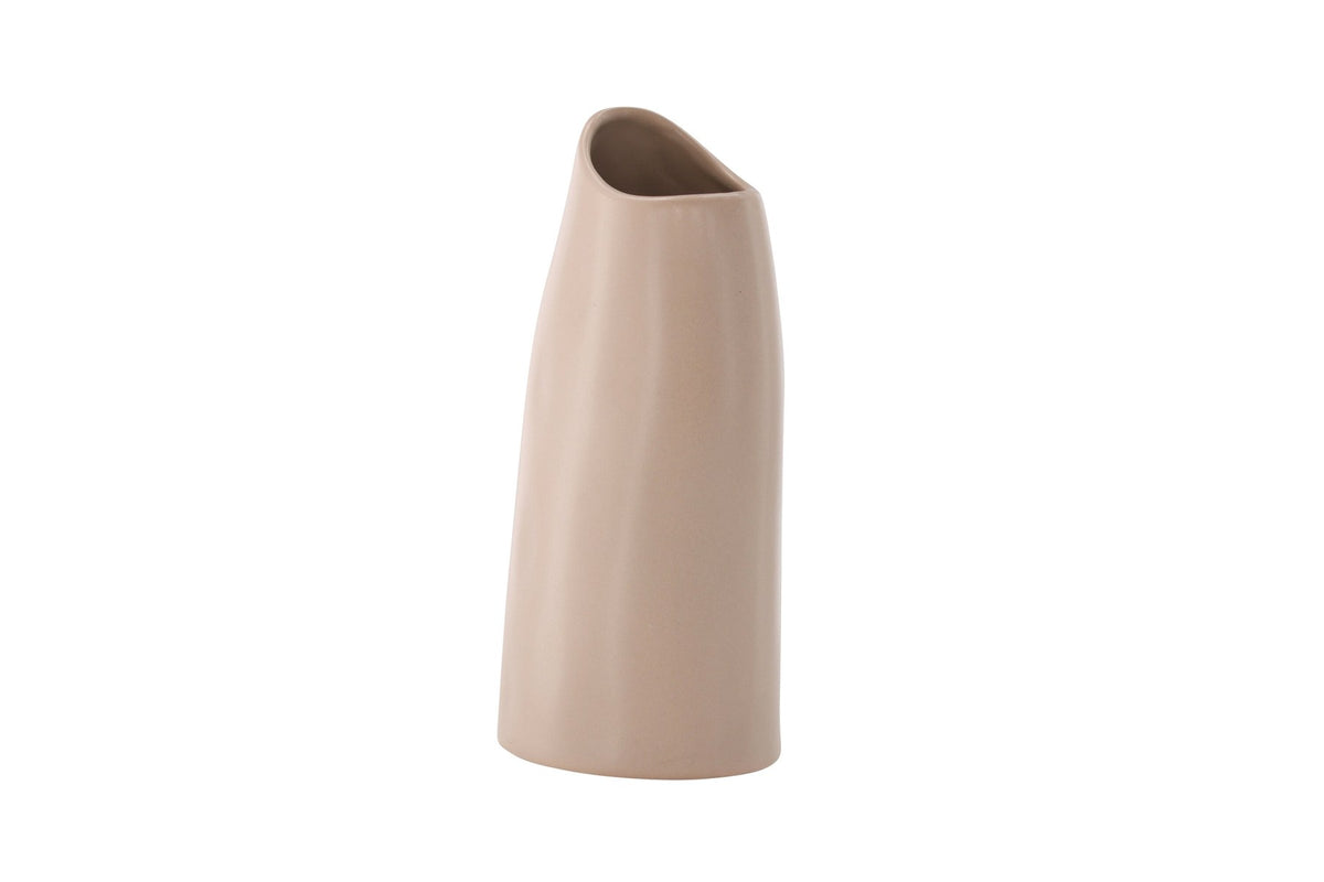 Beige Steinzeug-Vase Ernst mit schwarzen Punkten und glasierter Oberfläche, schlanke Form, Höhe 23 cm.