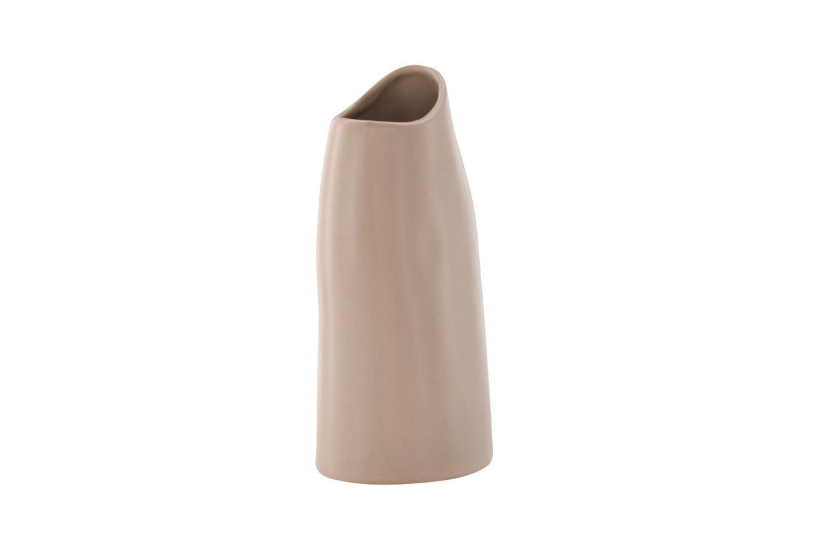 Beige Steinzeug-Vase Ernst mit schwarzen Punkten und glasierter Oberfläche, schlanke Form, Höhe 23 cm.