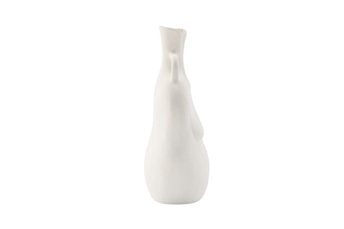 Conta Vase von Venture Home aus Steinzeug in Cremefarben, schlanke Form mit schmaler Öffnung, Höhe 25 cm, Off-White.