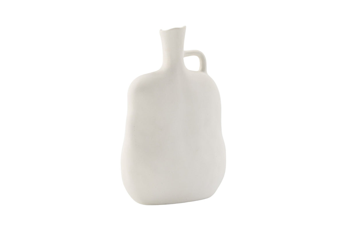 Conta Vase von Venture Home aus Steinzeug in Cremefarben, schlanke Form mit schmaler Öffnung, Höhe 25 cm, Off-White.