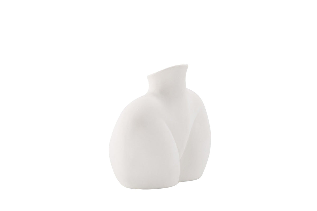 Cremefarbene Harvey Vase aus Steinzeug von Venture Home mit geschwungener, an die weibliche Form angelehnter Silhouette.