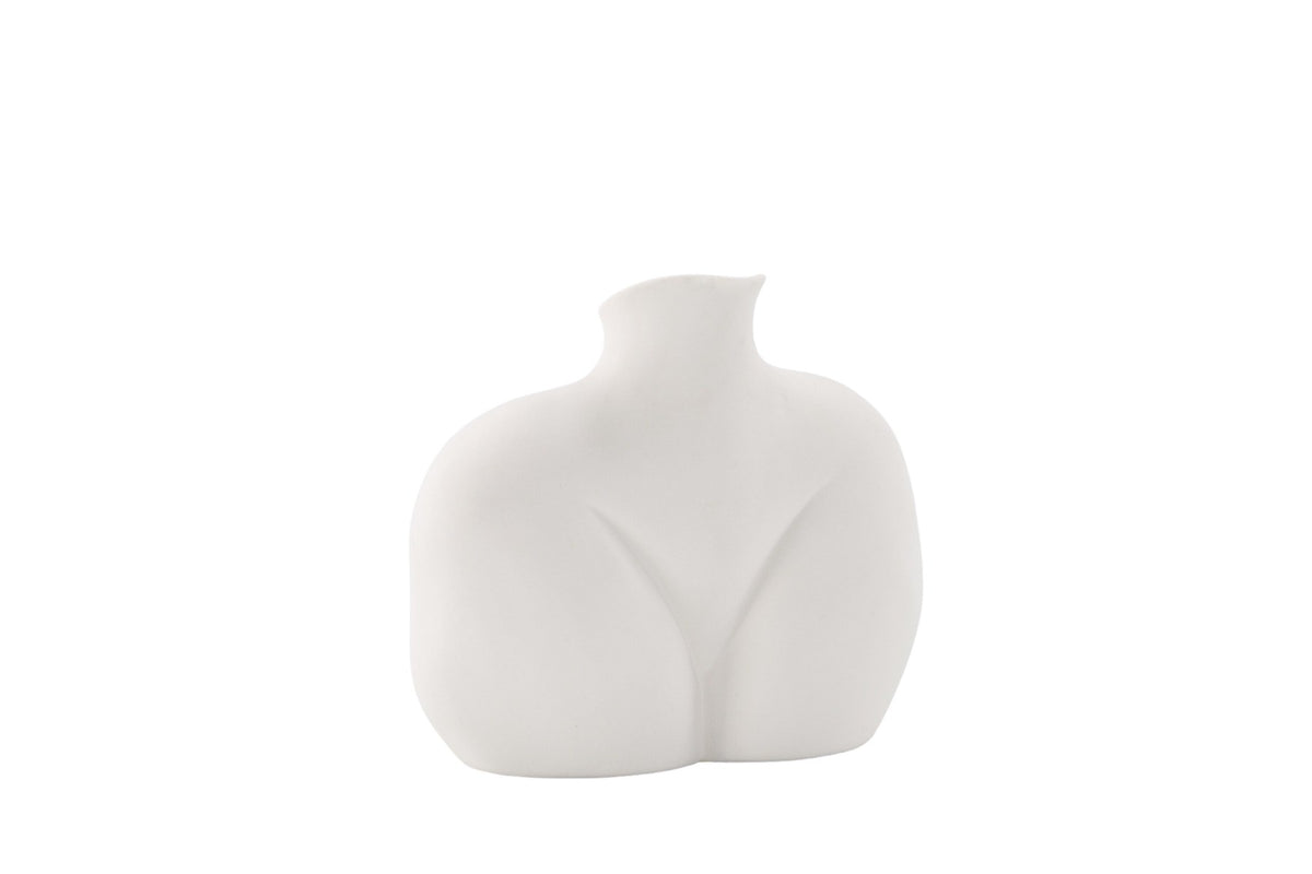 Cremefarbene Harvey Vase aus Steinzeug von Venture Home mit geschwungener, an die weibliche Form angelehnter Silhouette.