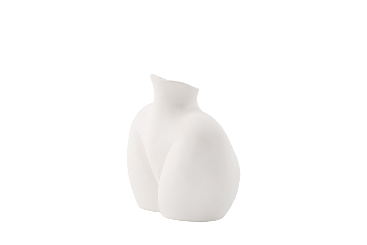 Cremefarbene Harvey Vase aus Steinzeug von Venture Home mit geschwungener, an die weibliche Form angelehnter Silhouette.