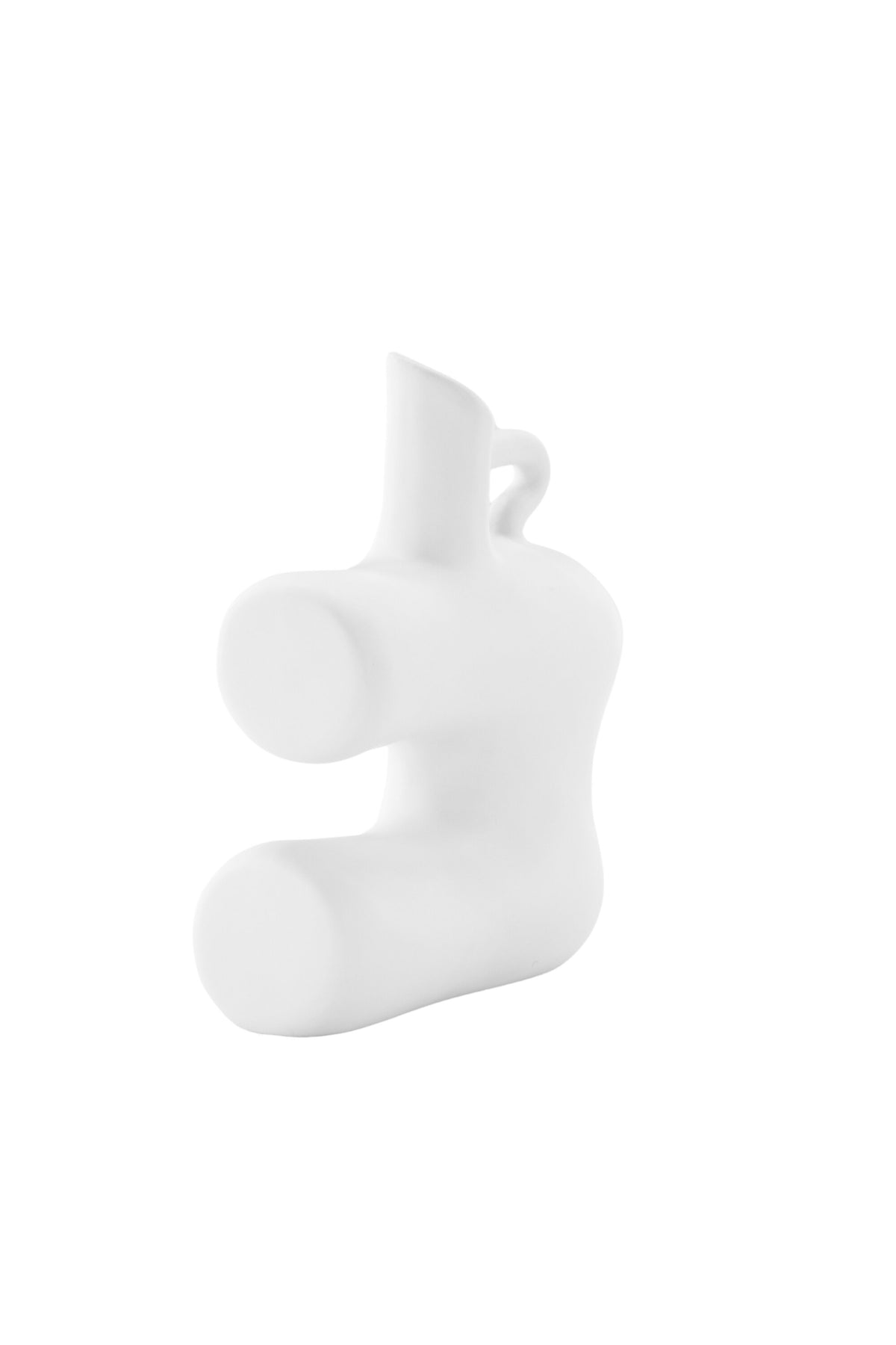 Weisse Vase Dity aus Steinzeug mit schmaler Öffnung, schlanker Form und glatter Oberfläche, freigestellt fotografiert.