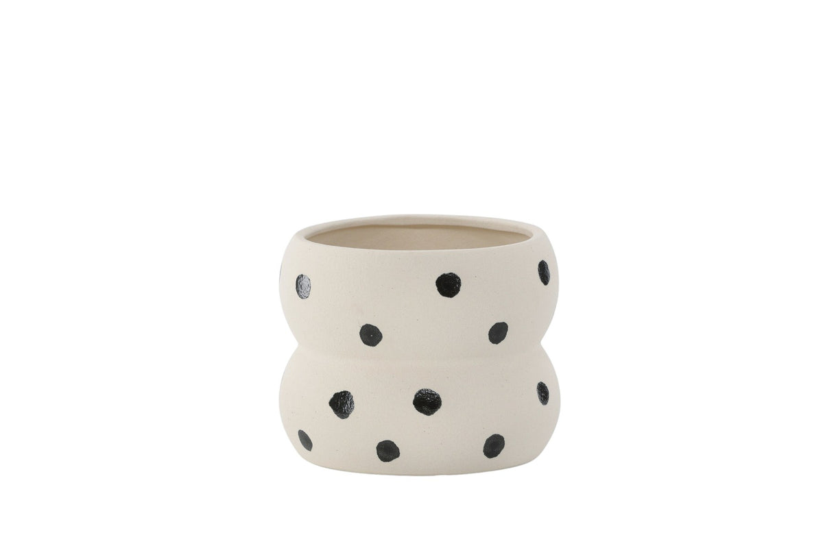 Dapne Vase von Venture Home aus Steinzeug in Schwarz-Weiss, rundliche Form mit einem Durchmesser von 16 cm und einer Höhe von 13 cm.