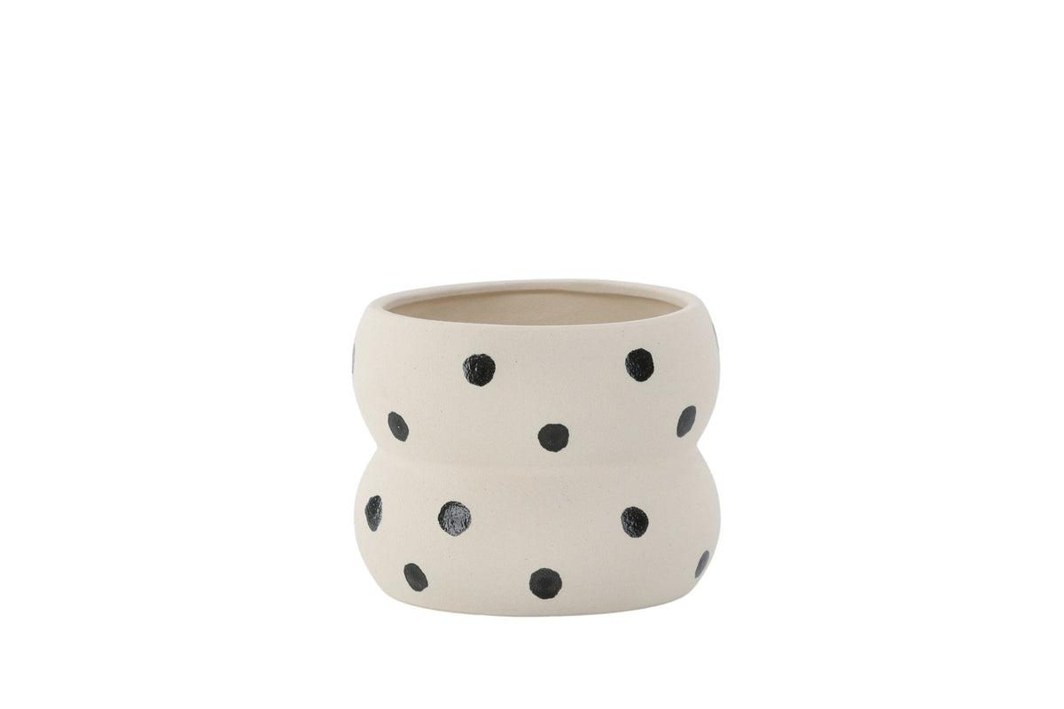 Dapne Vase von Venture Home aus Steinzeug in Schwarz-Weiss, rundliche Form mit einem Durchmesser von 16 cm und einer Höhe von 13 cm.