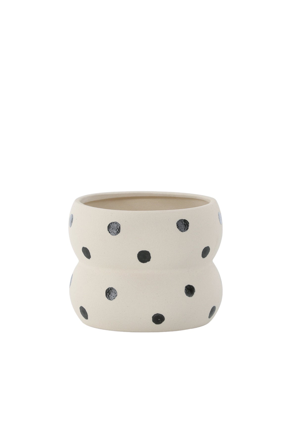 Dapne Vase von Venture Home aus Steinzeug in Schwarz-Weiss, rundliche Form mit einem Durchmesser von 16 cm und einer Höhe von 13 cm.