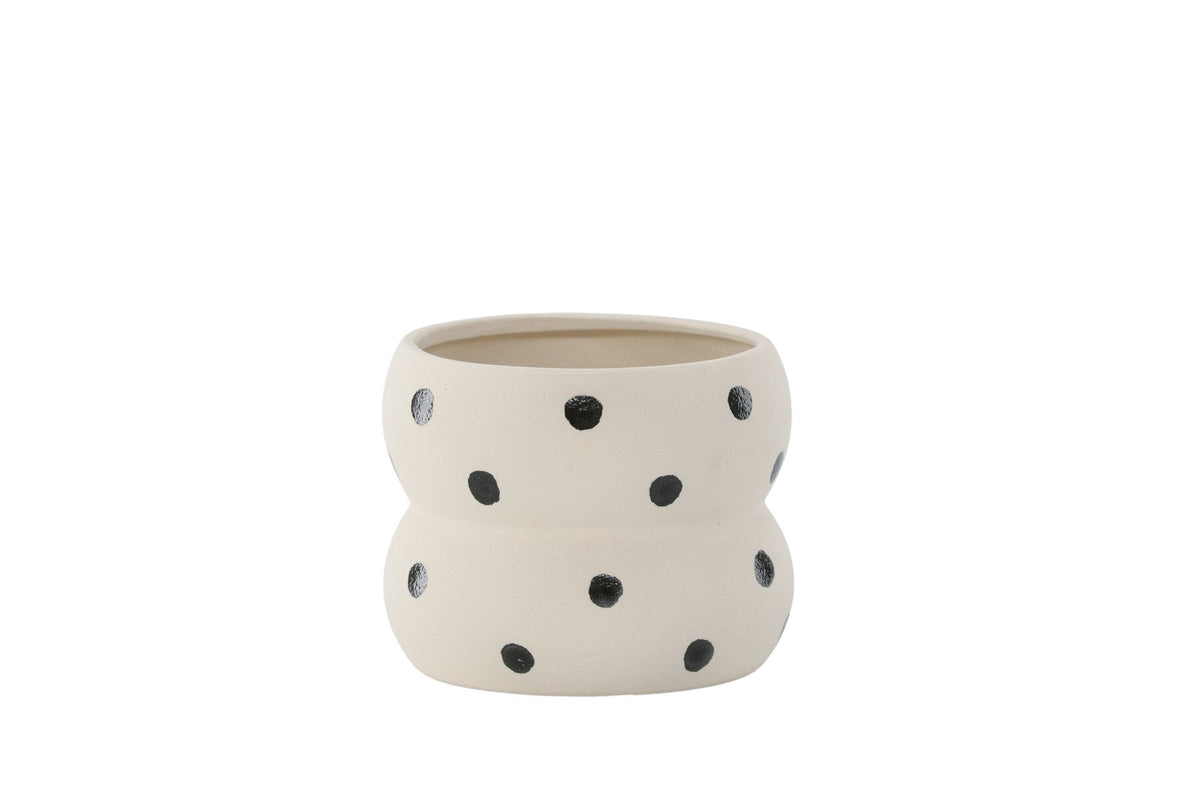 Dapne Vase von Venture Home aus Steinzeug in Schwarz-Weiss, rundliche Form mit einem Durchmesser von 16 cm und einer Höhe von 13 cm.