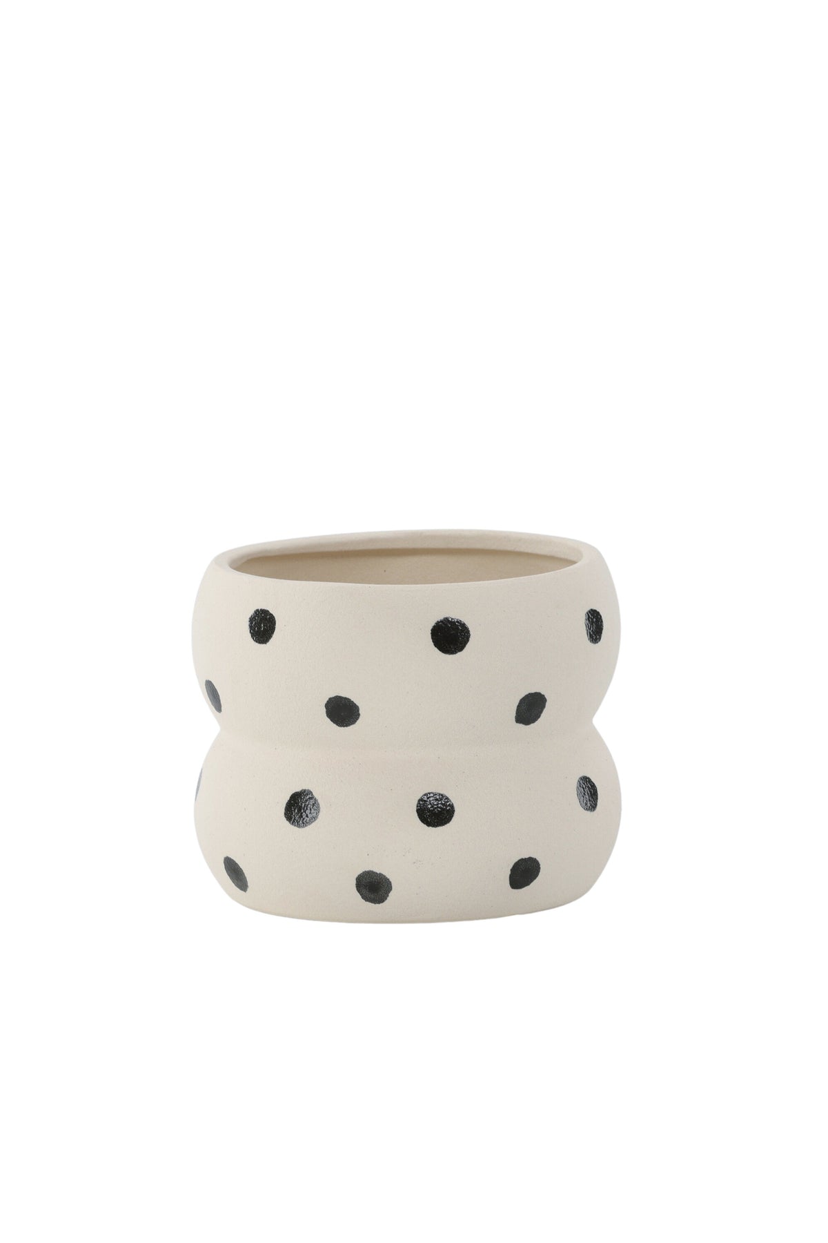 Dapne Vase von Venture Home aus Steinzeug in Schwarz-Weiss, rundliche Form mit einem Durchmesser von 16 cm und einer Höhe von 13 cm.
