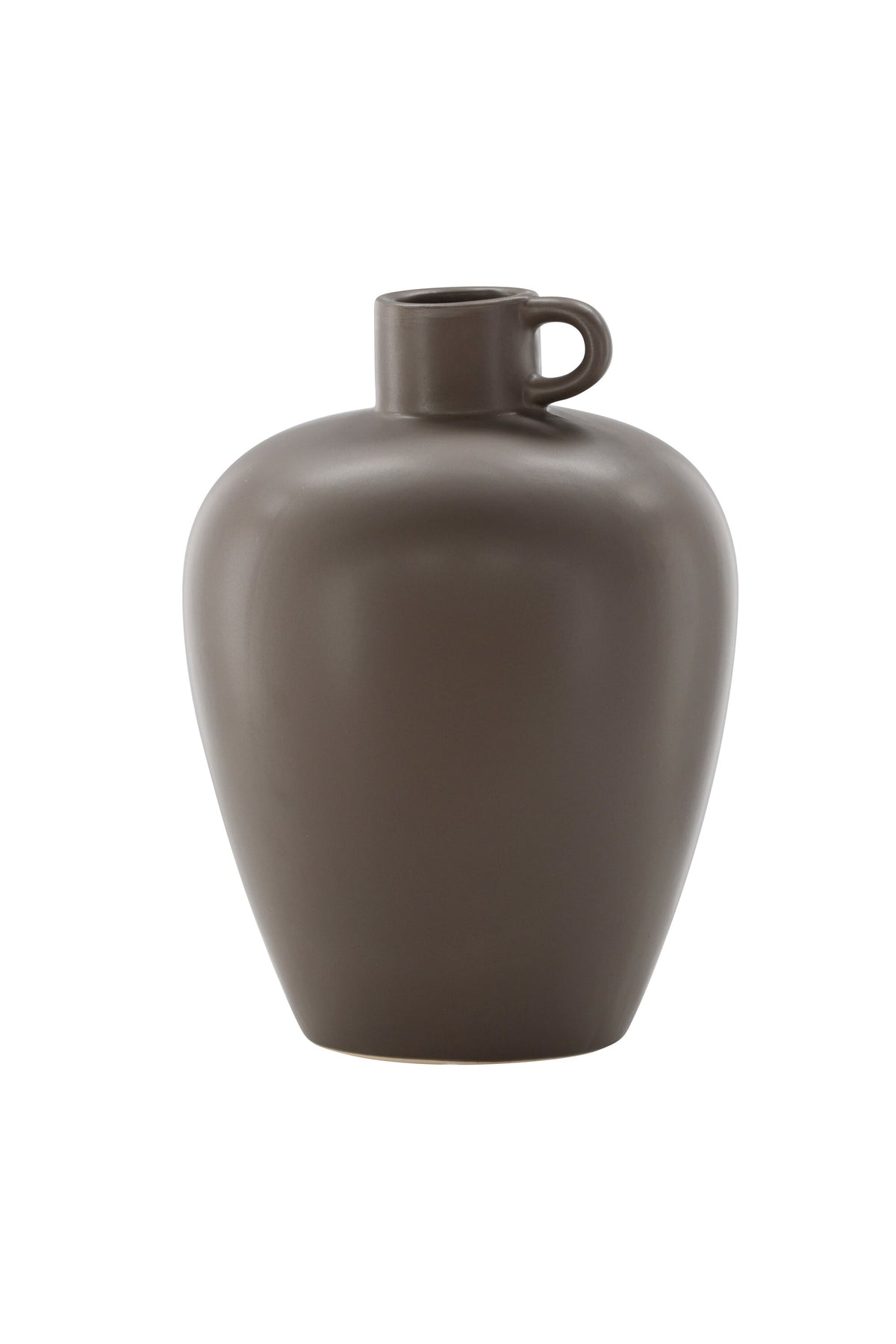 Beige Cent Vase von Venture Home aus Steinzeug mit wellenförmiger Struktur und zwei asymmetrisch angebrachten Griffen an den Seiten.