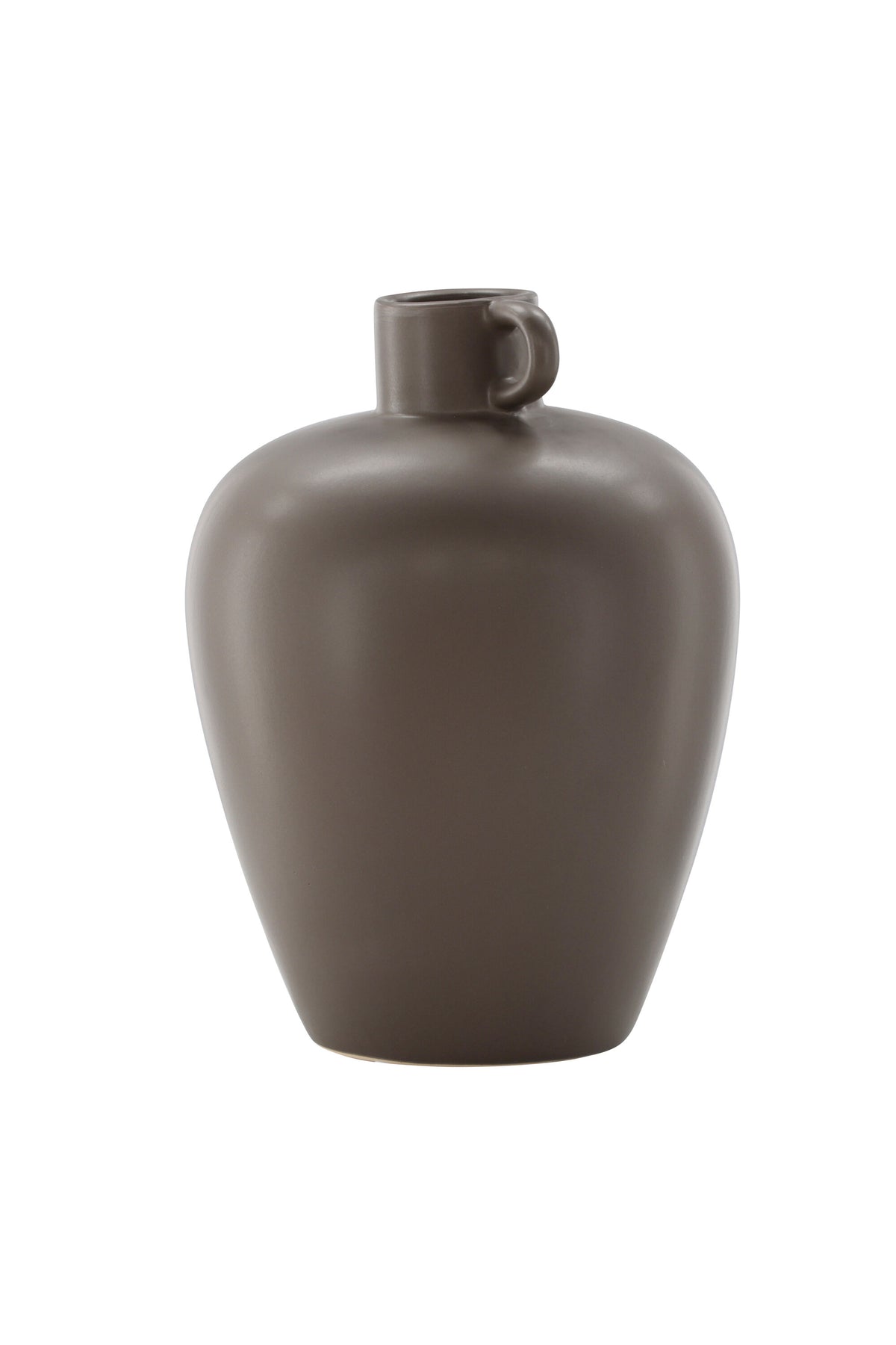 Beige Cent Vase von Venture Home aus Steinzeug mit wellenförmiger Struktur und zwei asymmetrisch angebrachten Griffen an den Seiten.