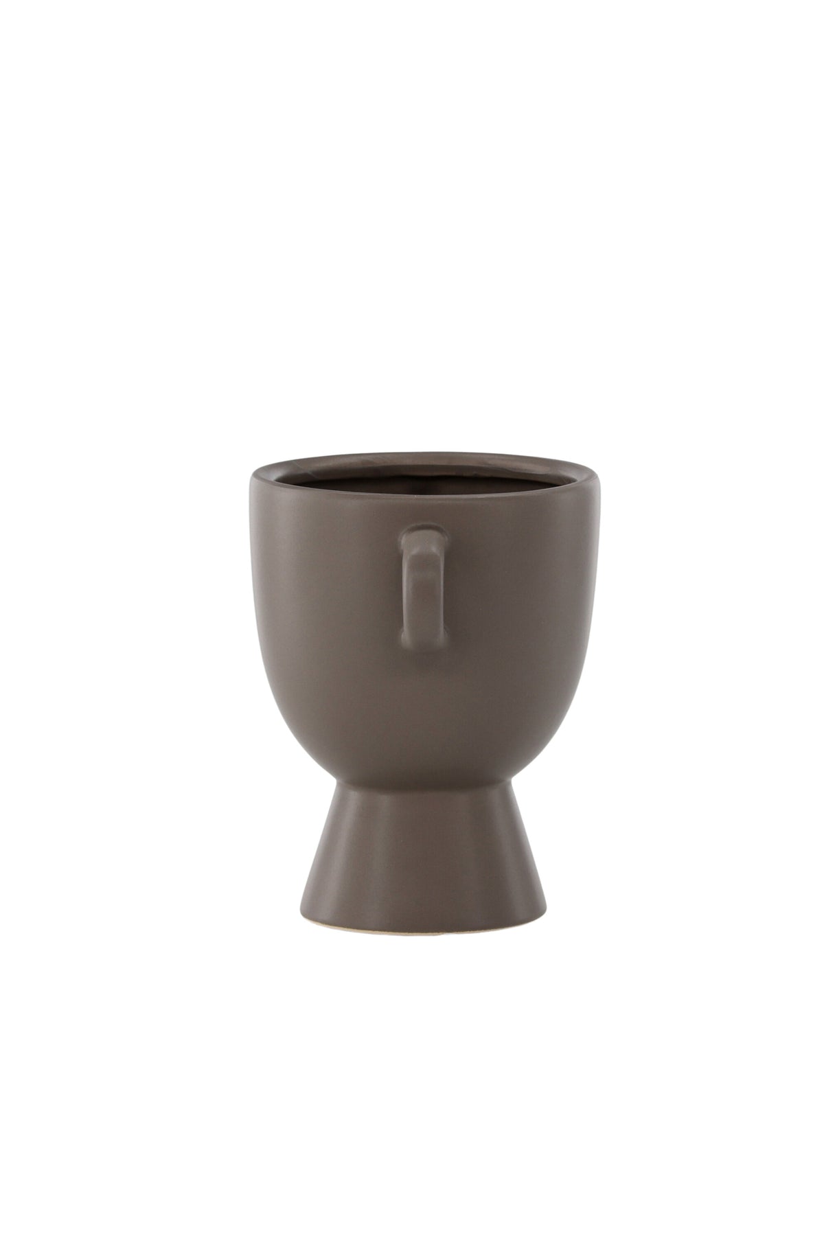 Beige Cent Vase von Venture Home aus Steinzeug mit wellenförmiger Struktur und zwei asymmetrisch angebrachten Griffen an den Seiten.