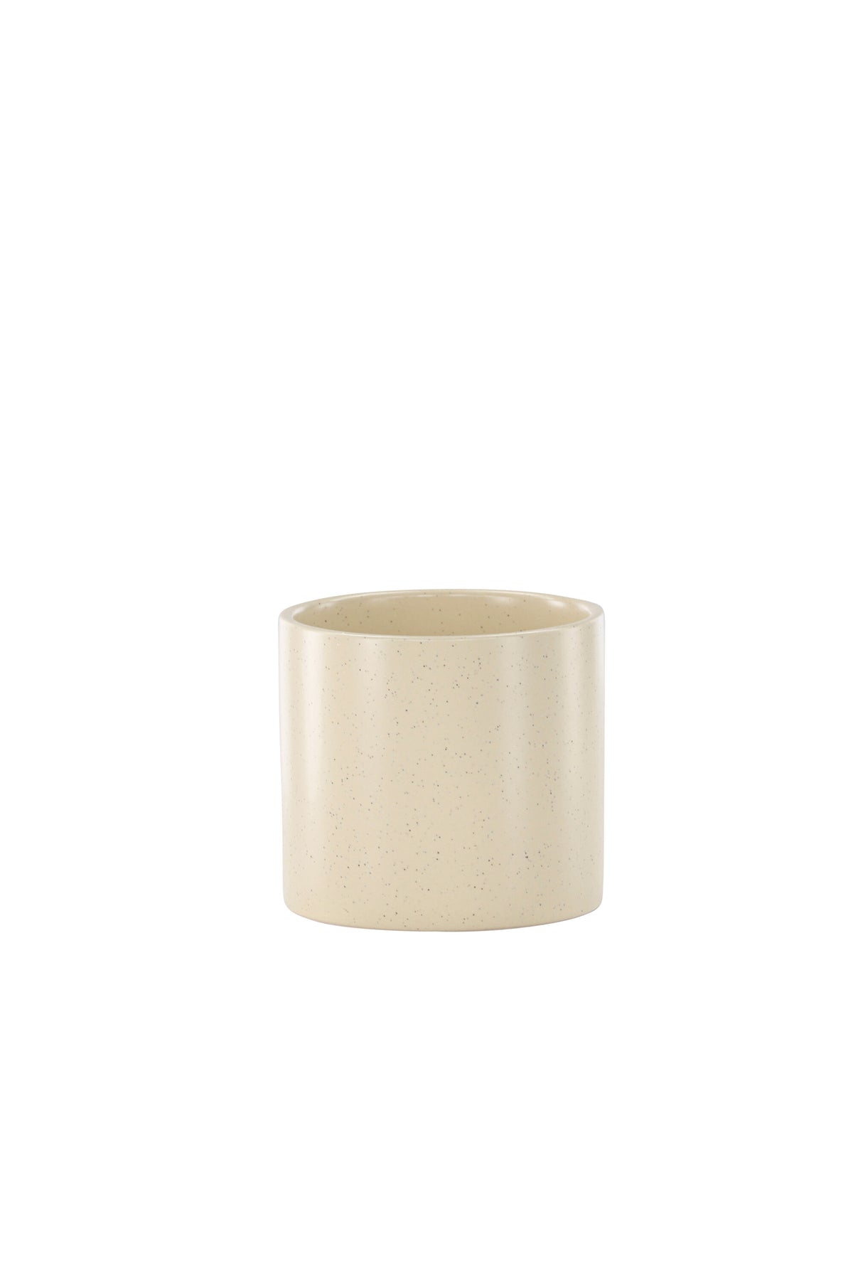 Schwarz-dunkelgraue Vase Sane aus Steinzeug mit gepunktetem Muster, rundlicher Form, Durchmesser 11 cm und Höhe 10 cm.