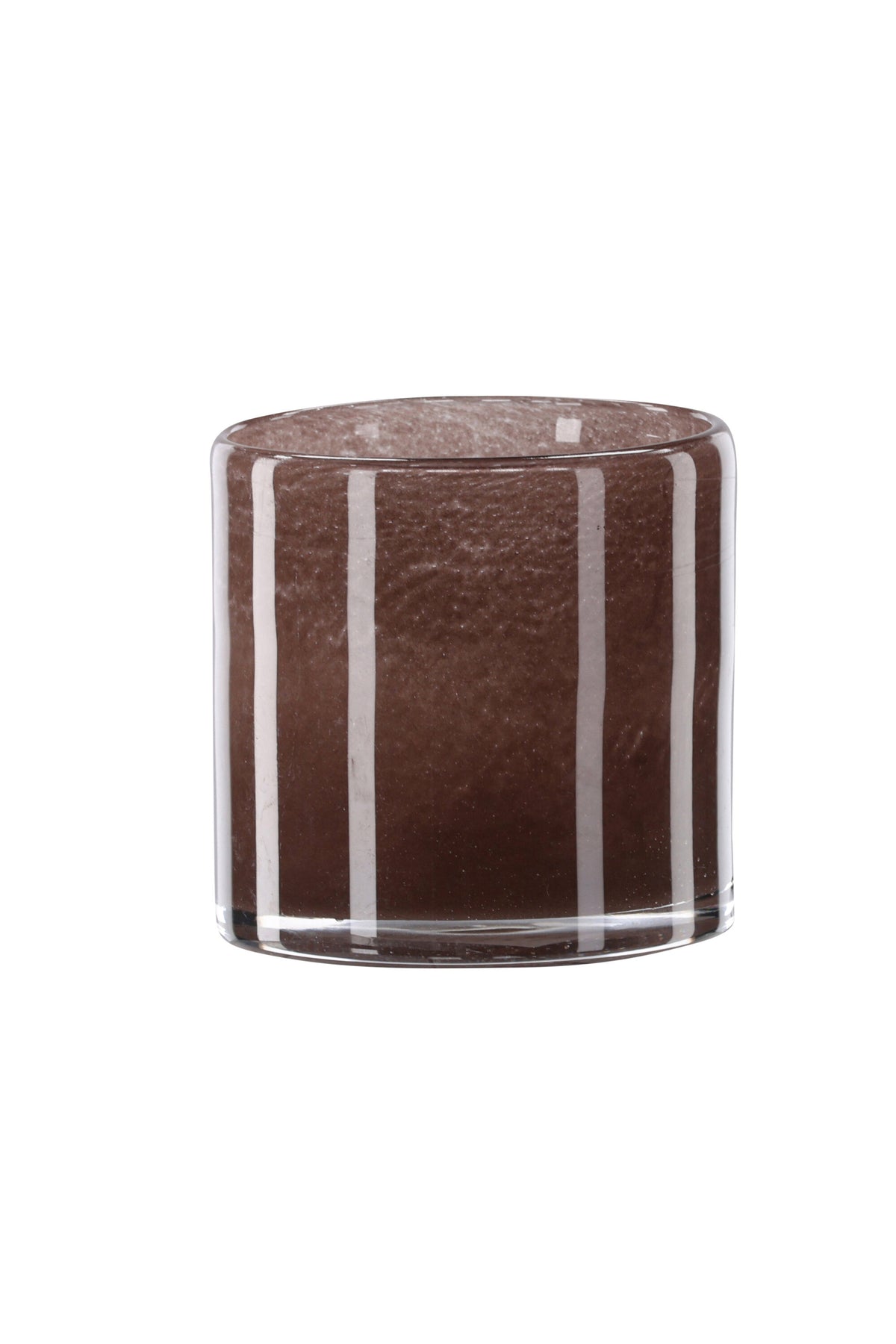 Weisser runder Teelichthalter Glora aus Glas, Durchmesser 8 cm, Höhe 8 cm, schlichte, transparente Oberfläche mit dünner Wandstärke.
