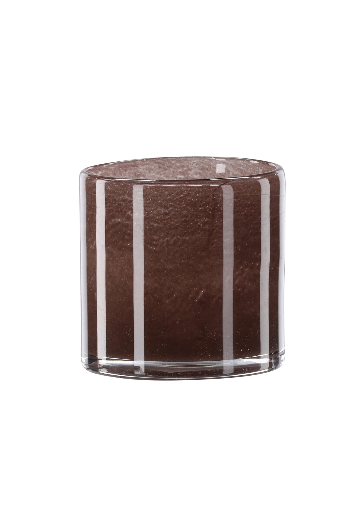 Weisser runder Teelichthalter Glora aus Glas, Durchmesser 8 cm, Höhe 8 cm, schlichte, transparente Oberfläche mit dünner Wandstärke.