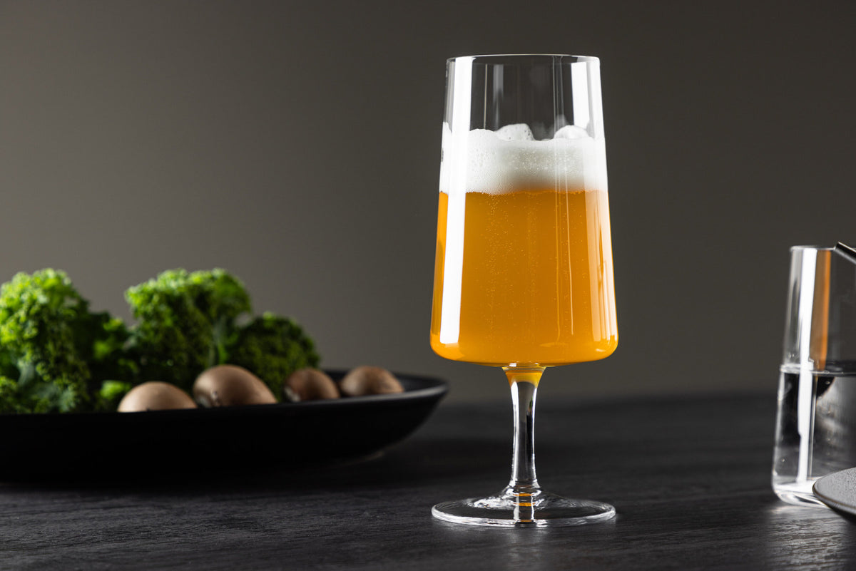Shine Bierglas von Venture Home aus klarem Glas, schlanke zylindrische Form, Durchmesser 7 cm, Höhe 22 cm, auf neutralem Hintergrund fotografiert.