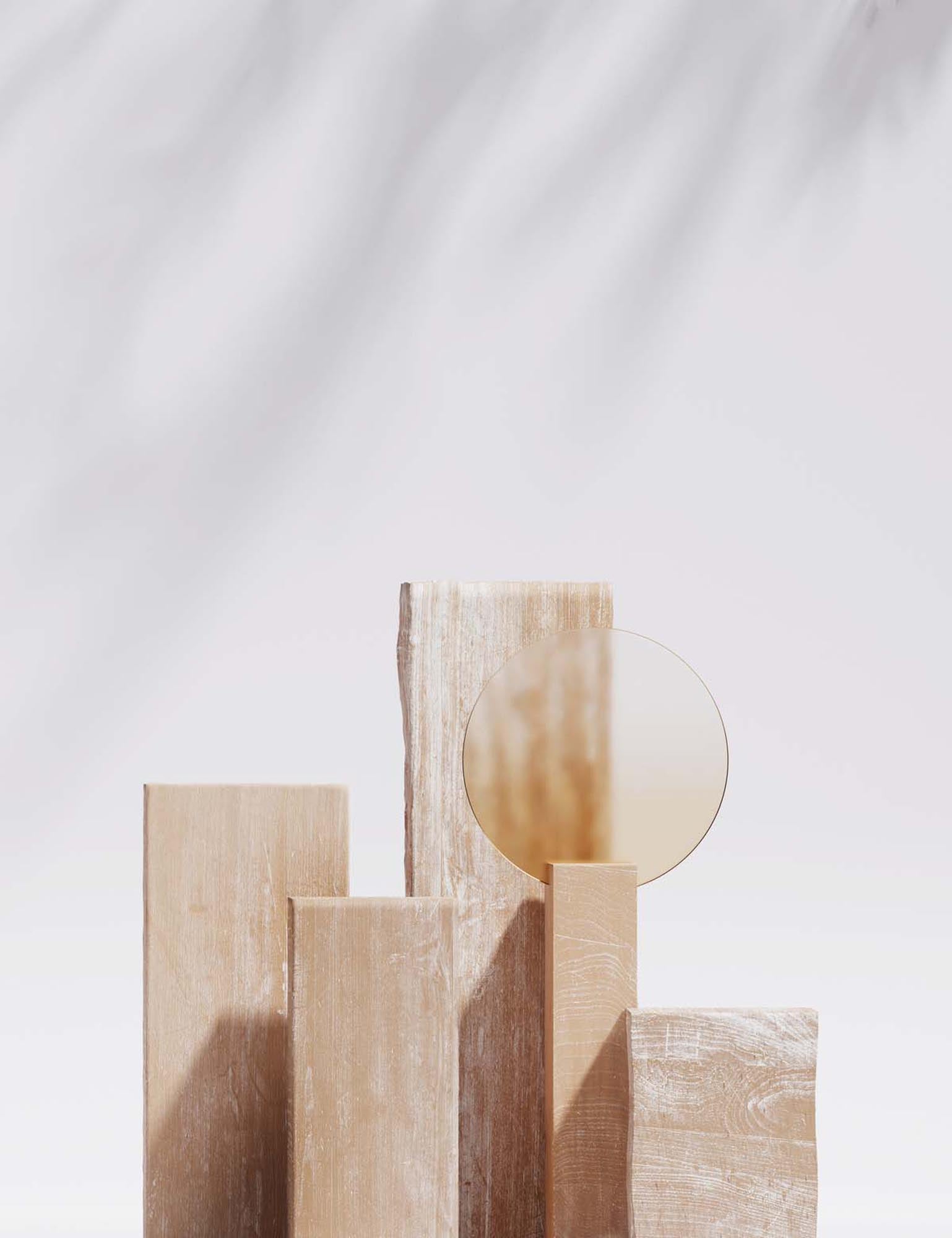 Entdecken Sie das Wooden Blocks Poster von Venture Home: Ein stilvolles Kunstwerk mit sanften Farben und natürlichen Elementen, perfekt für Ihr Zuhause.