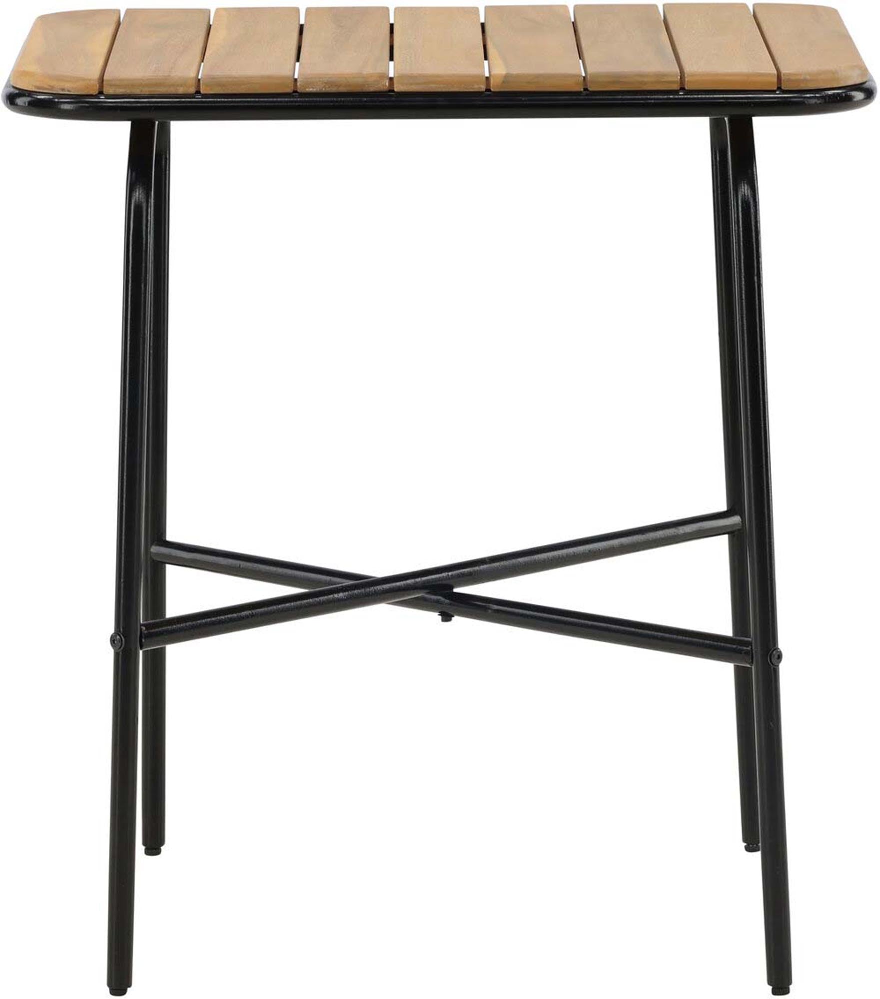 Holmbeck Café Tisch Outdoor: Eleganter Tisch aus robustem Akazienholz und schwarzem Stahl, ideal für entspannte Stunden im Freien. Perfekt für jeden Garten!