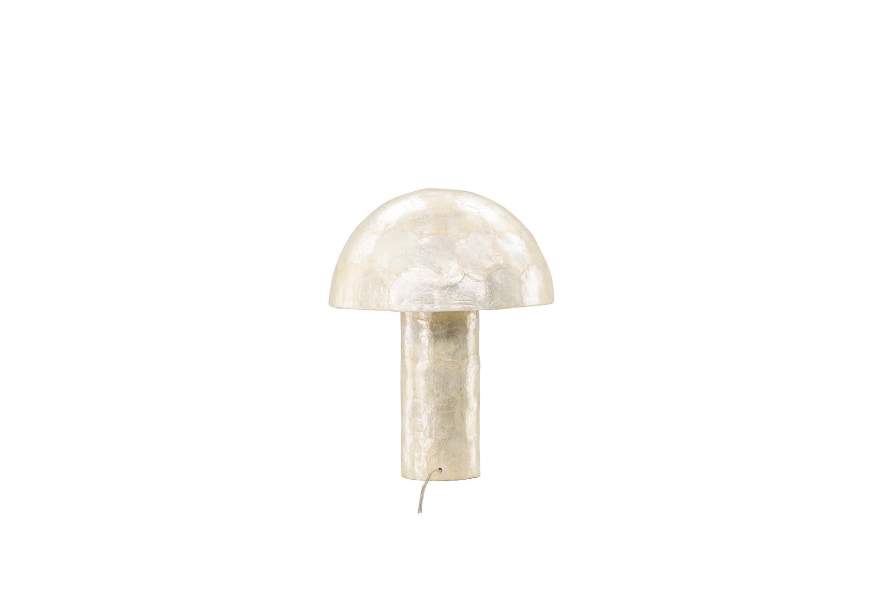Elegante Lindön Tischleuchte ⌀36 von Vind: Modernes Design, Capiz-Lampenschirm, robuster Polyresin-Fuss. Perfekt für jeden Raum.