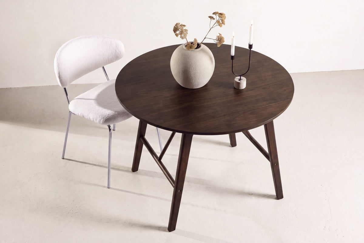 Runder Esstisch Kaseidon ø100 cm in Dunkelbraun, Tischplatte aus MDF und Kautschukholz, Beine aus Kautschukholz, Design von Venture Home.