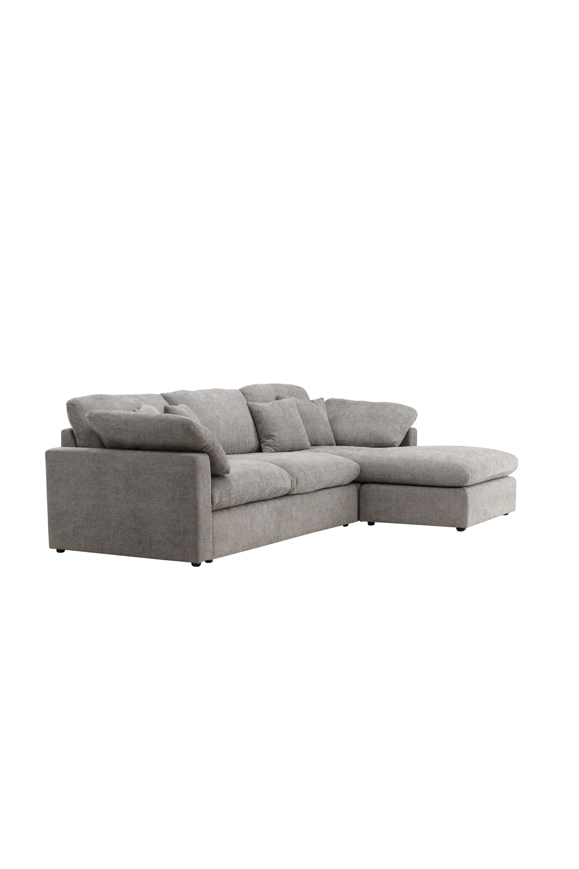 Elegantes Amalfi Ecksofa: Modernes Design, langlebiges Eukalyptus-Holz, pflegeleichter Bezug, hoher Komfort.