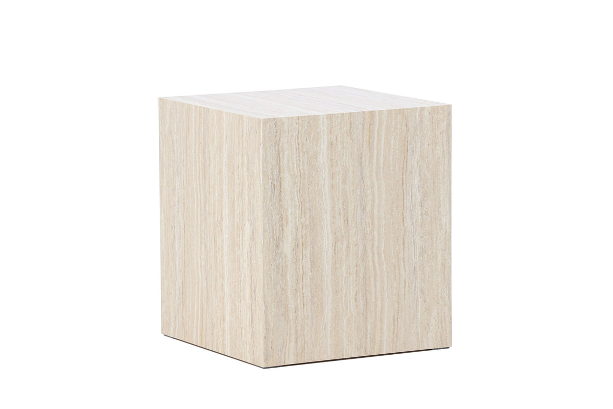 York Sofatisch von Venture Home, beiger Beistelltisch aus MDF mit quadratischer Tischplatte und schlichten Beinen im Steinlook
