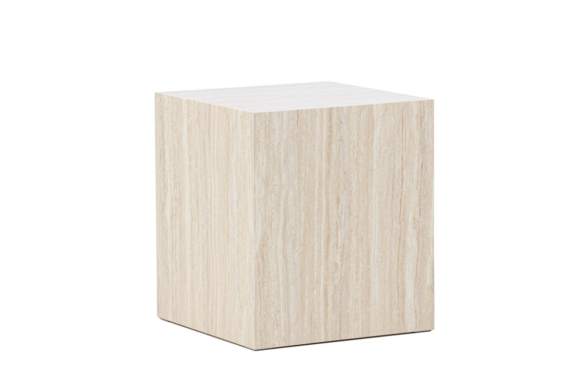 York Sofatisch von Venture Home, beiger Beistelltisch aus MDF mit quadratischer Tischplatte und schlichten Beinen im Steinlook