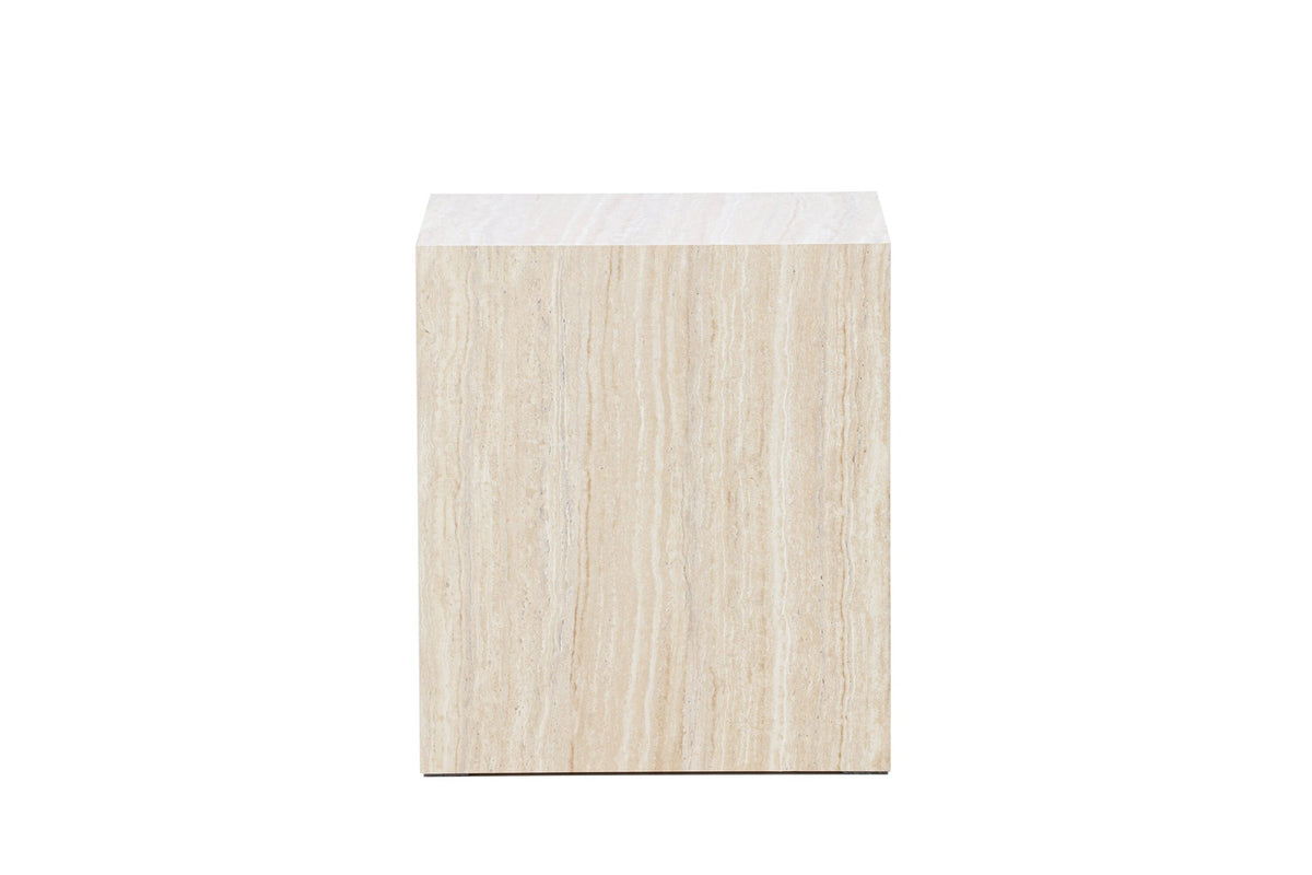York Sofatisch von Venture Home, beiger Beistelltisch aus MDF mit quadratischer Tischplatte und schlichten Beinen im Steinlook