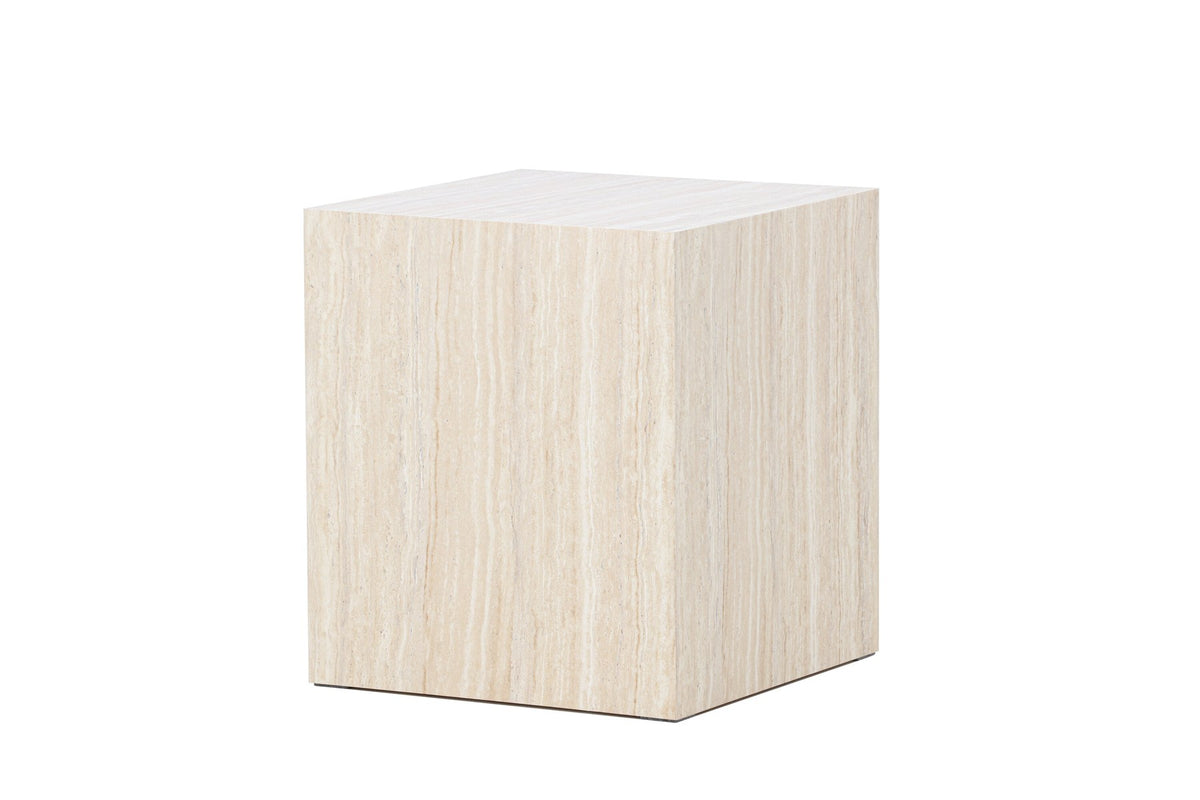 York Sofatisch von Venture Home, beiger Beistelltisch aus MDF mit quadratischer Tischplatte und schlichten Beinen im Steinlook