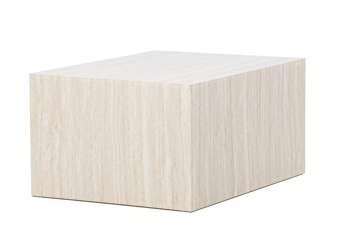 York Sofatisch von Venture Home, beiger Beistelltisch aus MDF mit quadratischer Tischplatte und schlichten Beinen im Steinlook