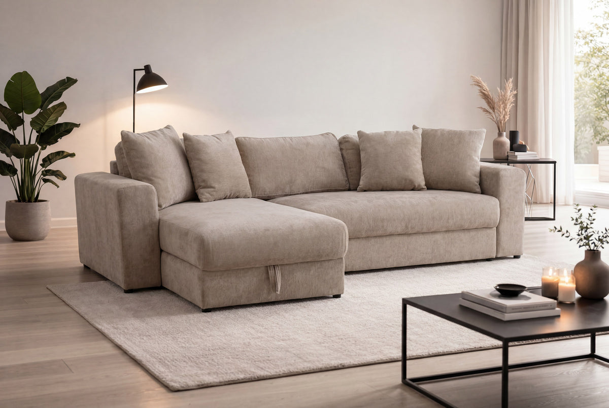 Bellman verstellbares Bett in Beige präsentiert im Onlineshop von KAQTU Design AG. L-Sofa rechts ist von Venture Home