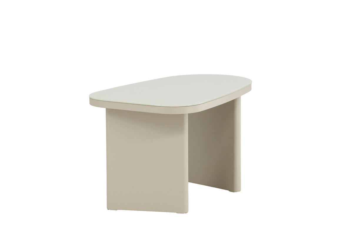Grönvik Beistelltisch von Venture Home in Beige, Gestell aus MDF mit runder Glastischplatte, geschwungene Form.
