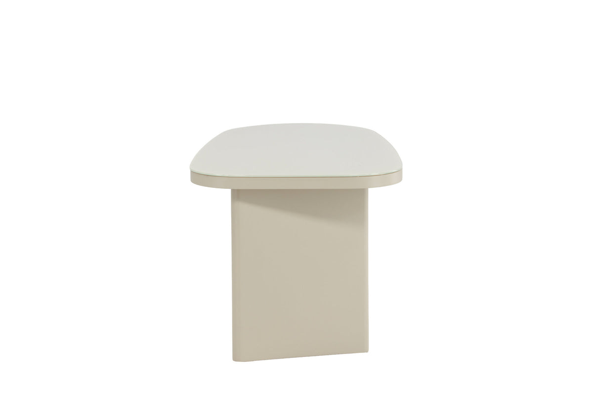 Grönvik Beistelltisch von Venture Home in Beige, Gestell aus MDF mit runder Glastischplatte, geschwungene Form.