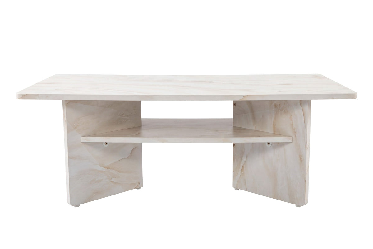 Beistelltisch Ålesund von Venture Home in Beige mit marmorierter MDF-Tischplatte und schlanken MDF-Beinen, rechteckige Form.