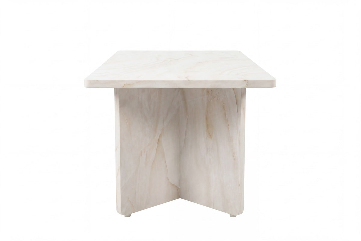 Beistelltisch Ålesund von Venture Home in Beige mit marmorierter MDF-Tischplatte und schlanken MDF-Beinen, rechteckige Form.