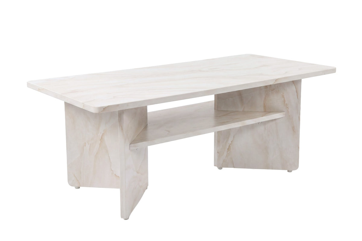 Beistelltisch Ålesund von Venture Home in Beige mit marmorierter MDF-Tischplatte und schlanken MDF-Beinen, rechteckige Form.