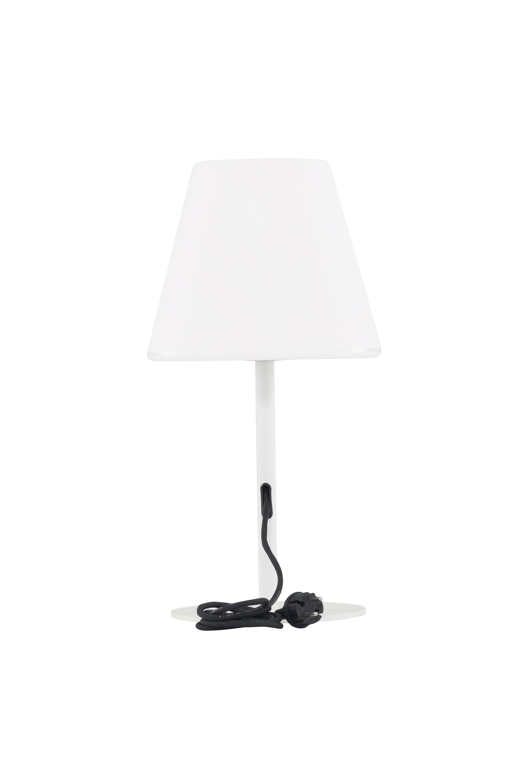 Die Moris Tischleuchte von Venture Home: Elegantes schwarz-weisses Design aus Kunststoff und Stahl, ideal für Garten und Terrasse.