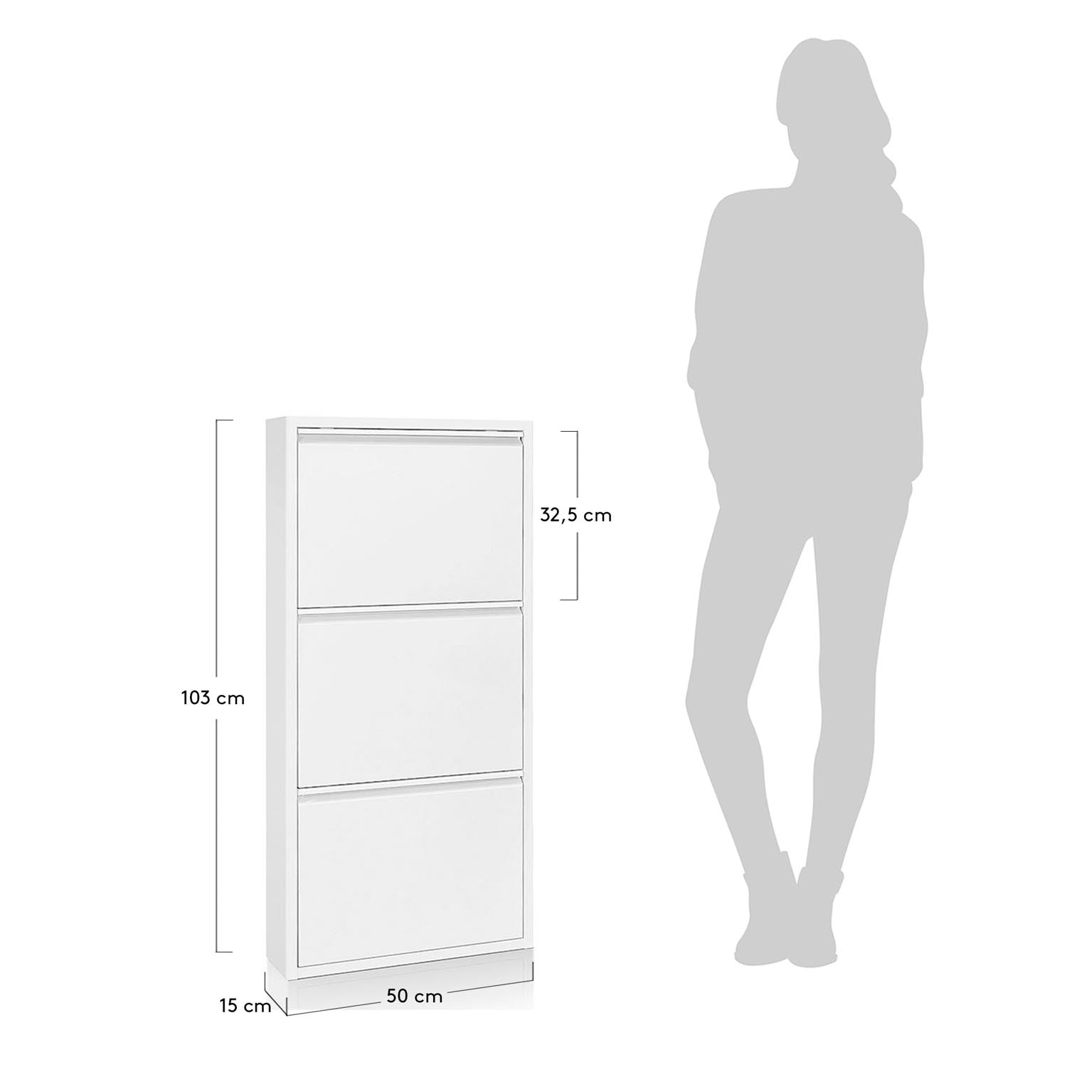 Moderner Schuhschrank in strahlendem Weiss (50 x 103 cm) von Kave Home. 3 Türen für optimale Schuhorganisation und elegantes Design.