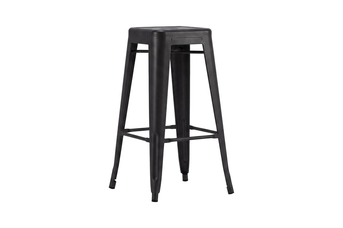 Zwei schwarze Esszimmerstühle Tempe von Venture Home aus pulverbeschichtetem Stahl mit schlichter, geradliniger Form.