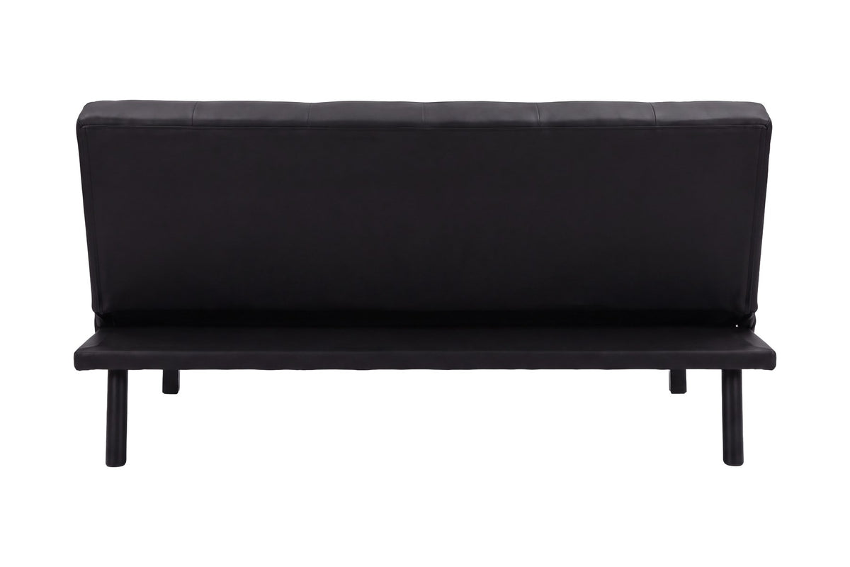 Schwarzes Klappbett Bodil von Venture Home, Bettsofa mit PU-Bezug, Schaumstofffüllung und schwarzen Stahlbeinen im skandinavischen Design.
