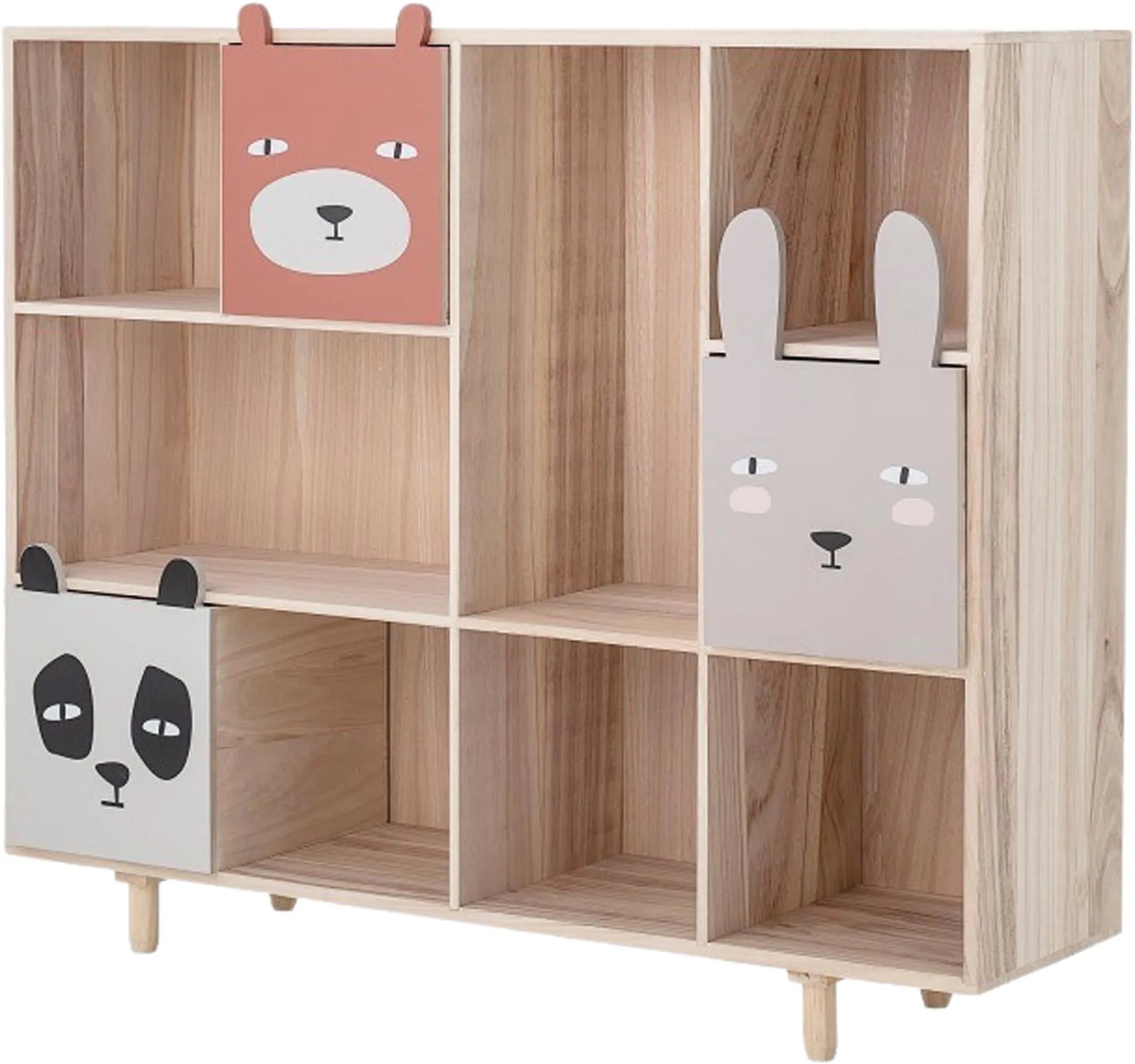 Calle Bücherregal: Charmantes Design aus Paulownia-Holz, mit Tiermotiven und Schubladen. Perfekt für Kinderzimmer, stabil und stilvoll.