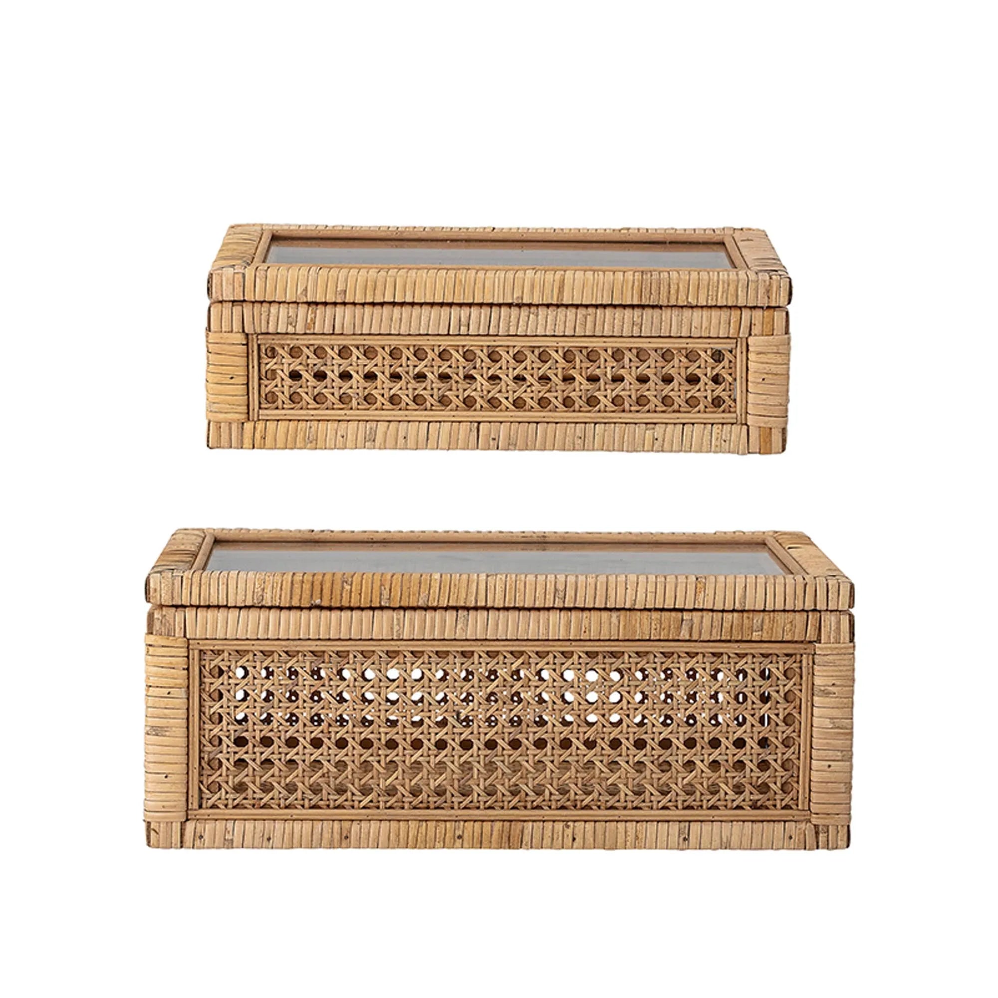 Stilvolle Lally Box aus Rattan und Tannenholz, ideal für elegante Aufbewahrung mit nordischem Flair. Praktisch und dekorativ.