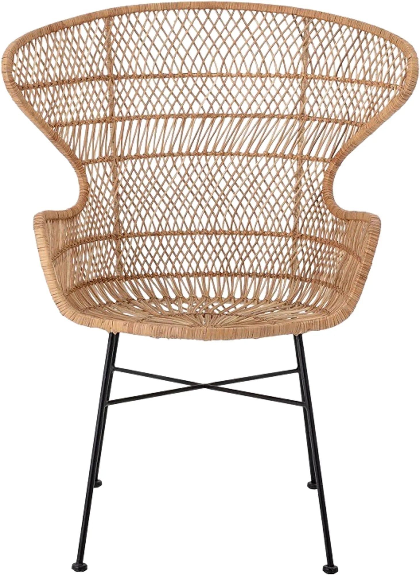 Eleganter Oudon Loungesessel aus natürlichem Rattan und Eisen, zeitloses Design, ideal für stilvolle Entspannung.