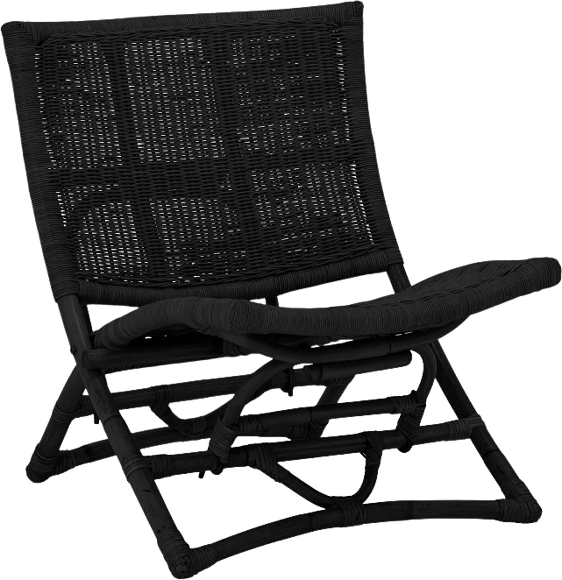 Eleganter Loungesessel aus schwarzem Rattan von Bloomingville, ideal für stilvolle und gemütliche Wohnräume.