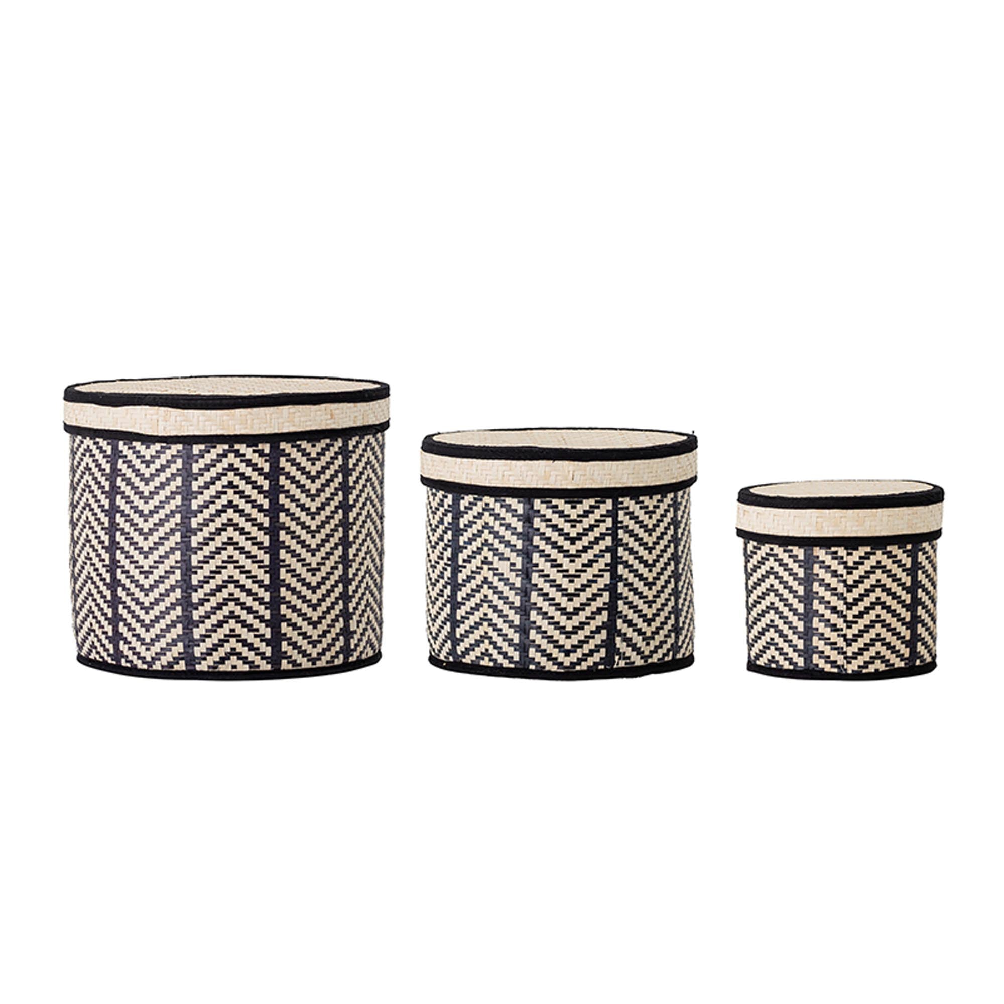 Islim Basket w/Lid, Black, Palm leaf