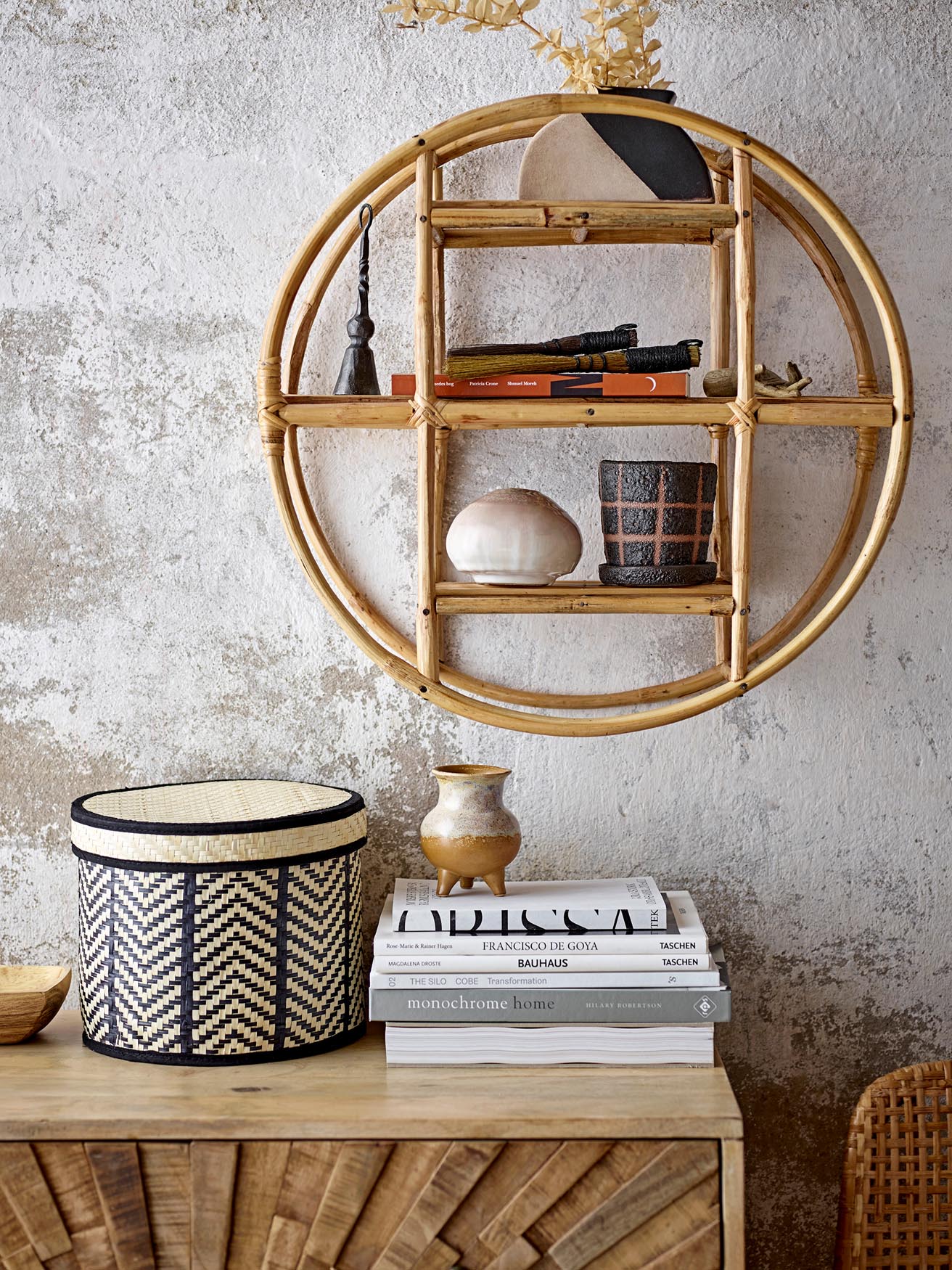 Islim Basket w/Lid, Black, Palm leaf