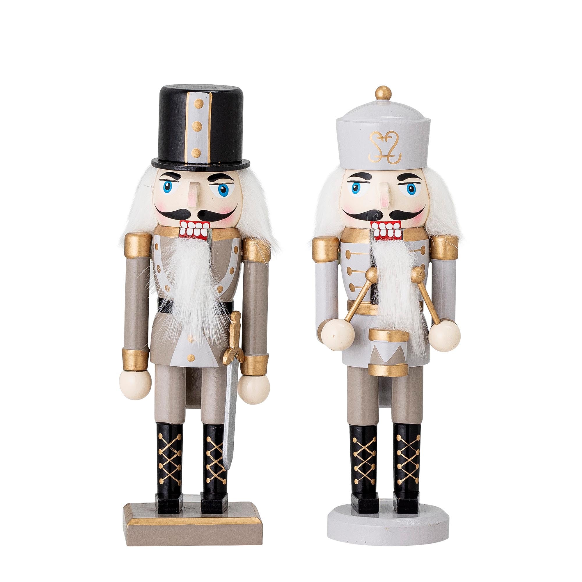 Elegante Nussknacker aus Nadelholz in Weiss und Gold, ideal für festliche Weihnachtsdeko. Stilvoll und langlebig.